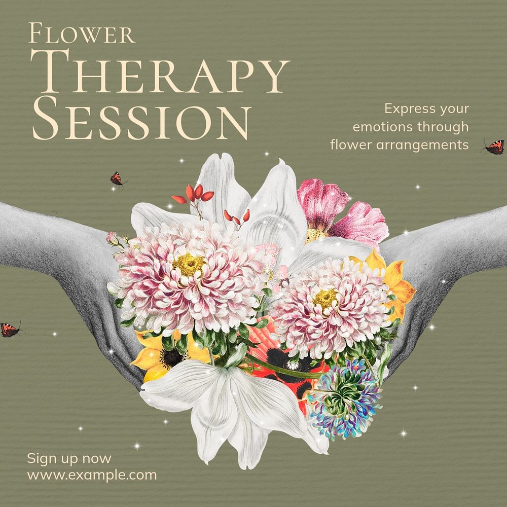 Flower therapy session Instagram post template, editable text