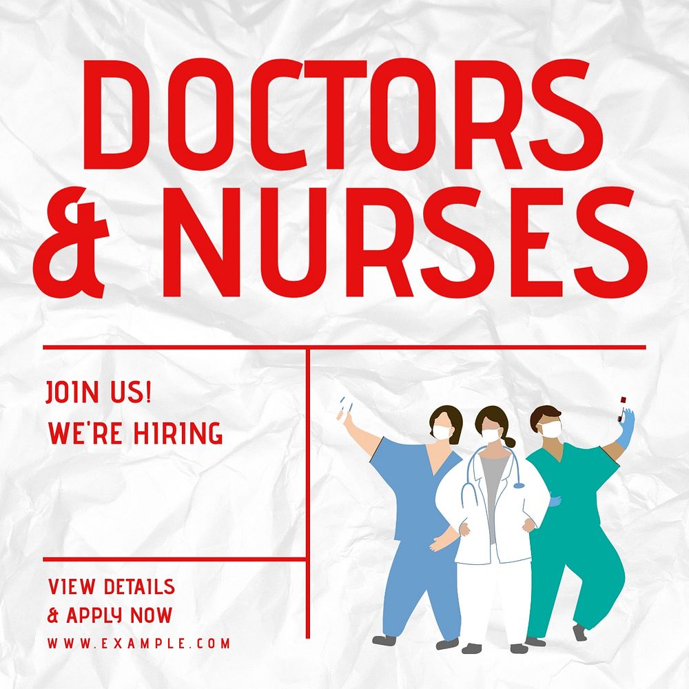 Hiring doctors & nurses Instagram post template, editable text