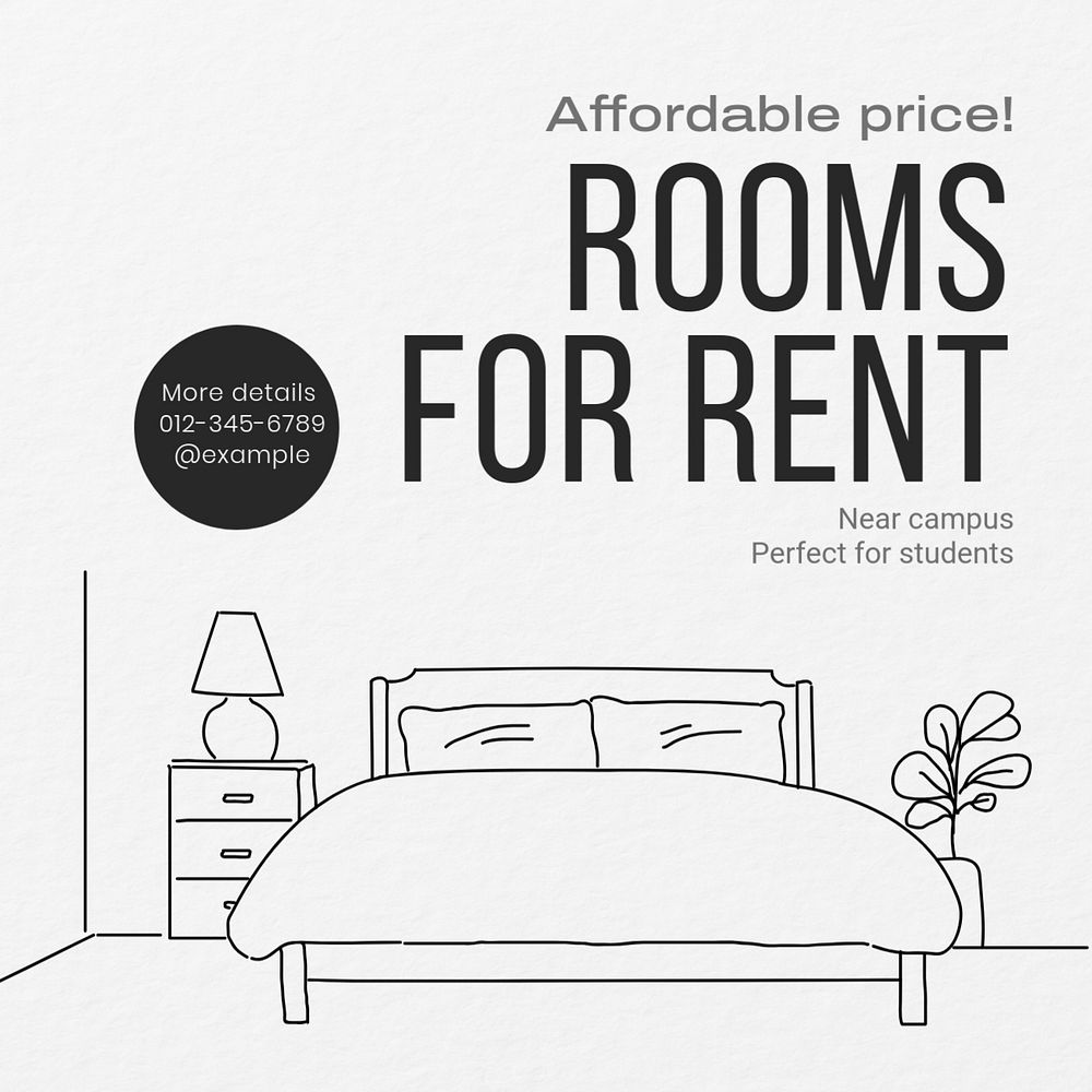 Rooms for rent Instagram post template, editable text