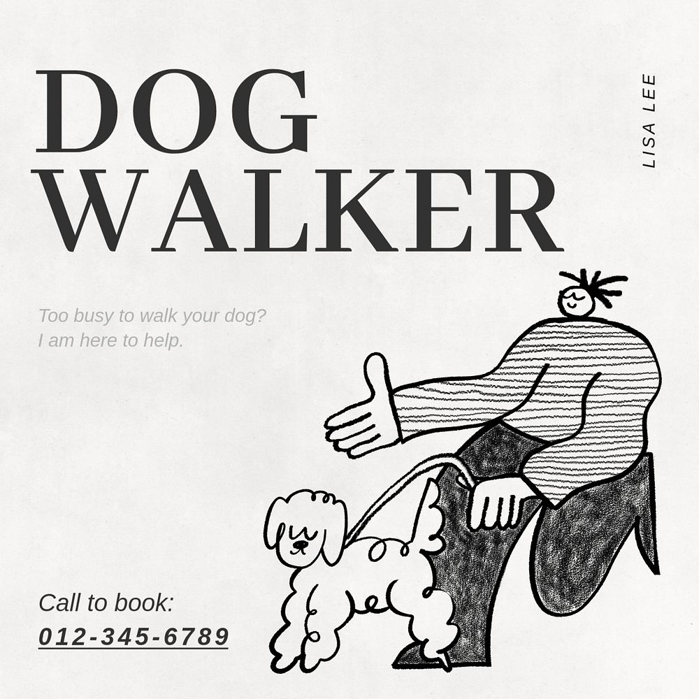 Dog walker  Instagram post template, editable text