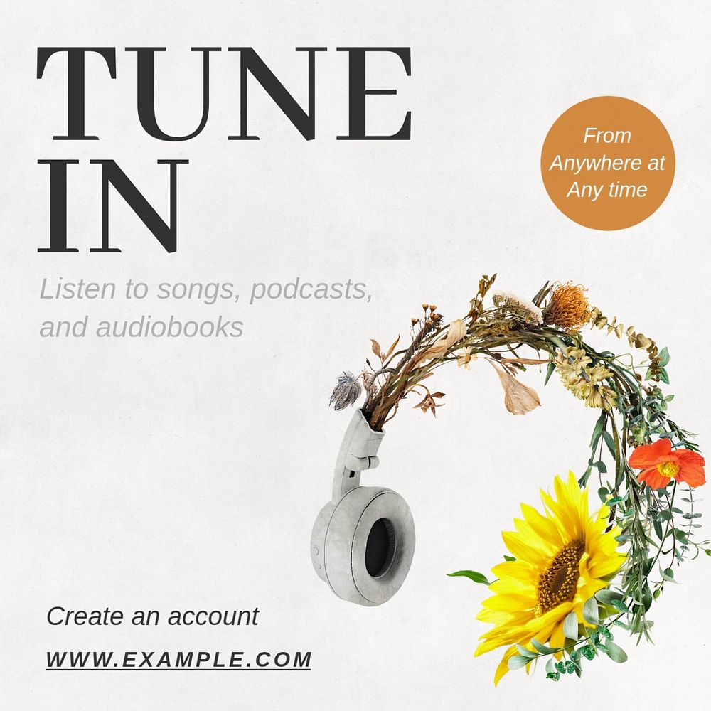 Tune in audiobook Instagram post template, editable text