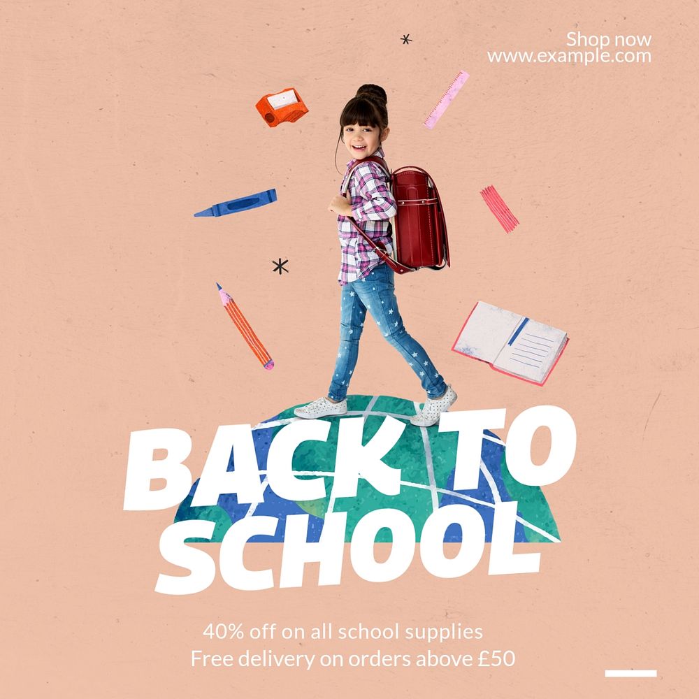 Back to school sale Instagram post template, editable text