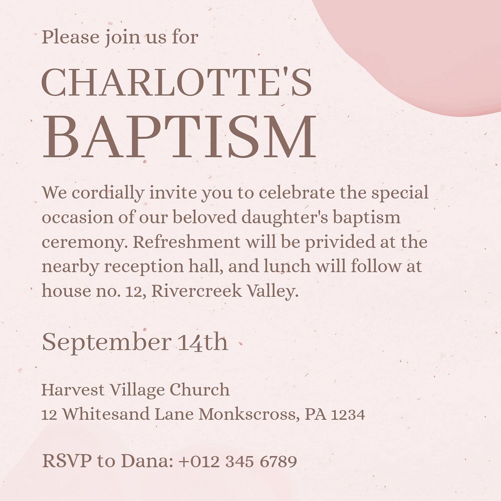 Baptism Instagram post template, editable text