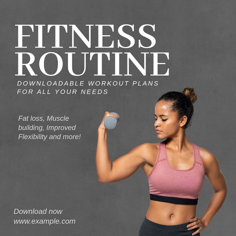 Fitness routine guides Instagram post template, editable text