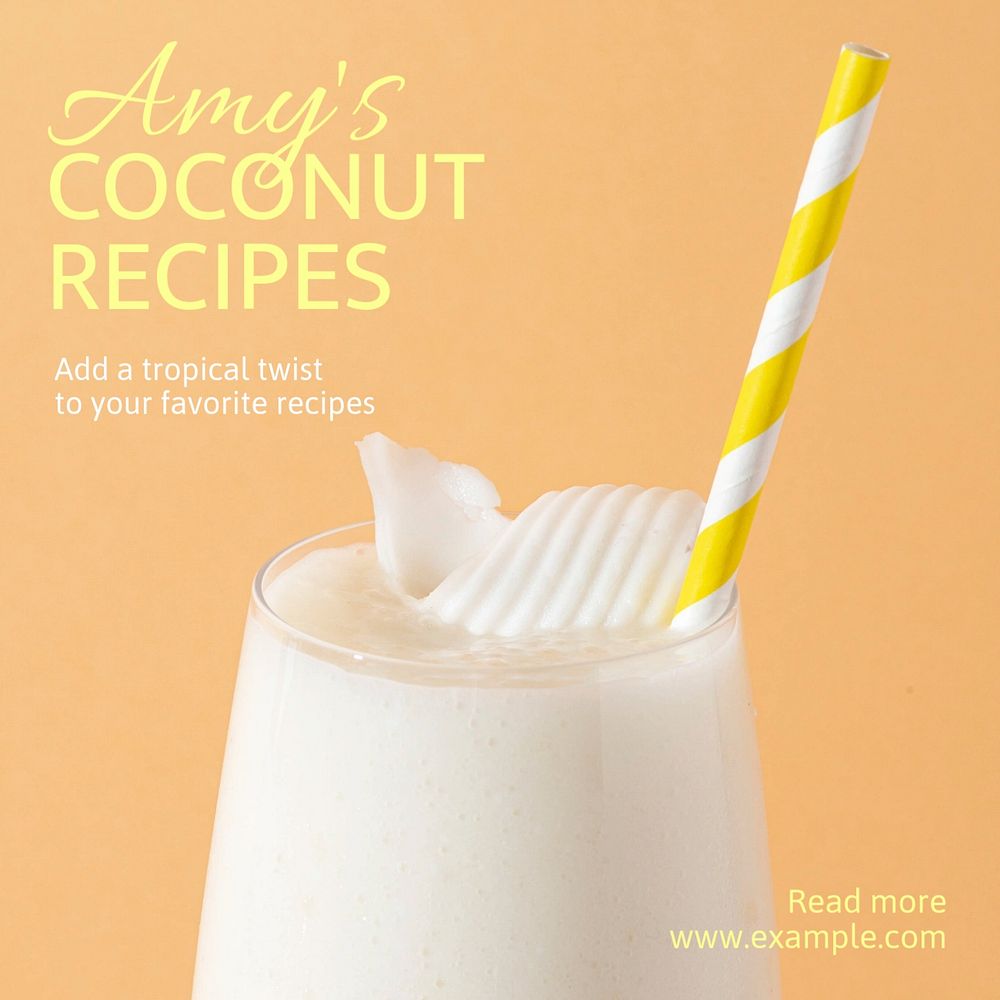 Coconut recipe  Instagram post template, editable text