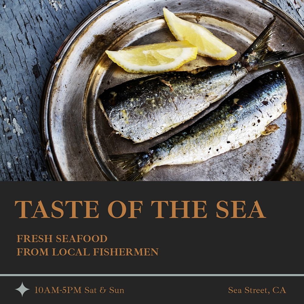 Seafood restaurant Instagram post template, editable text