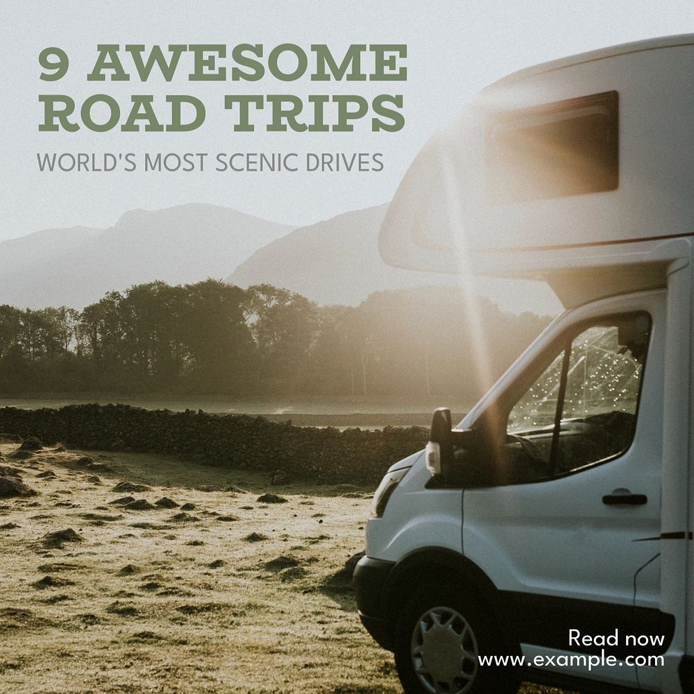 Awesome road trip Instagram post template, editable text