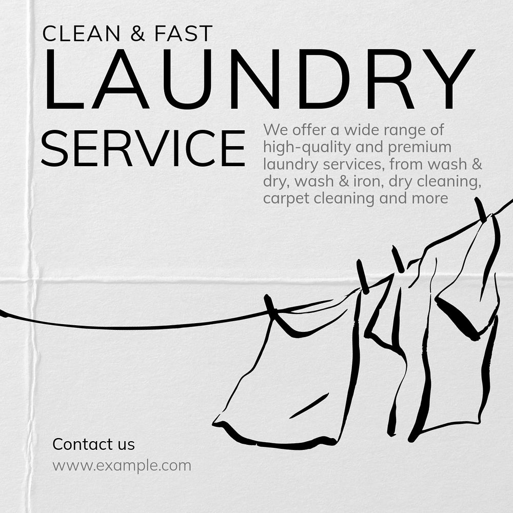 Laundry service Instagram post template, editable text