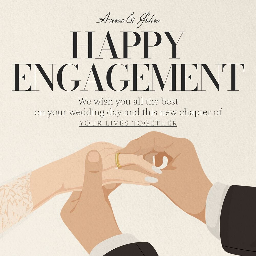 Happy engagement Instagram post template, editable text