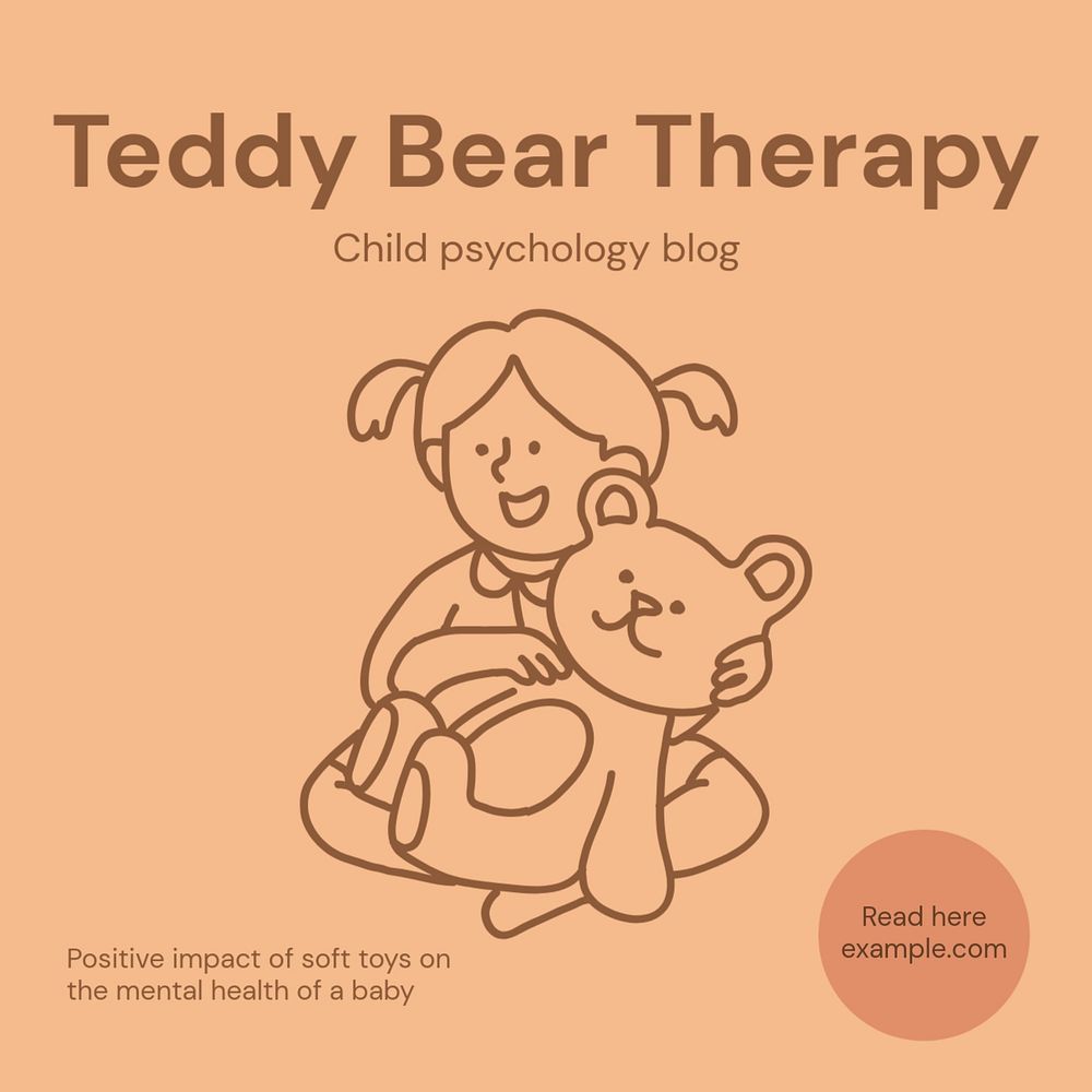 Teddy bear therapy Instagram post template, editable text