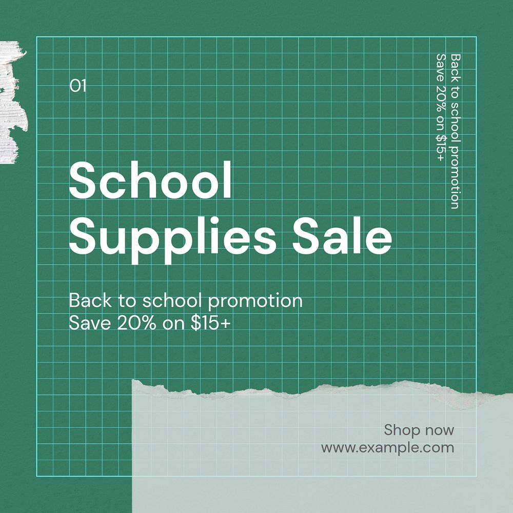 School supplies sale Instagram post template, editable text