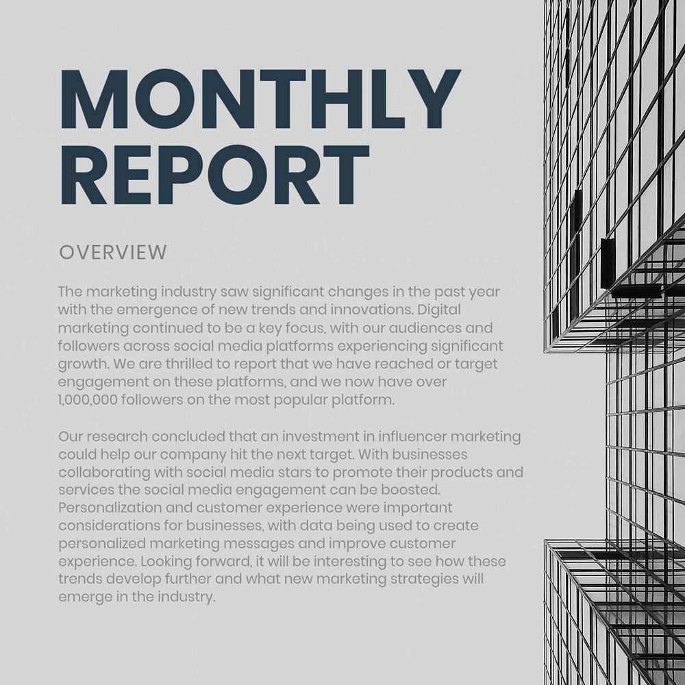 Monthly report Instagram post template, editable text