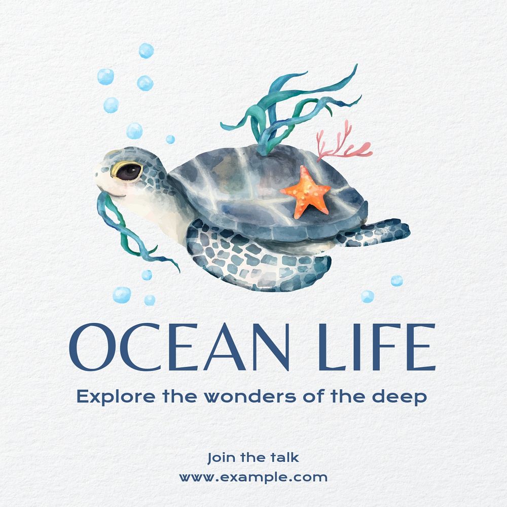 Ocean life Instagram post template, editable text