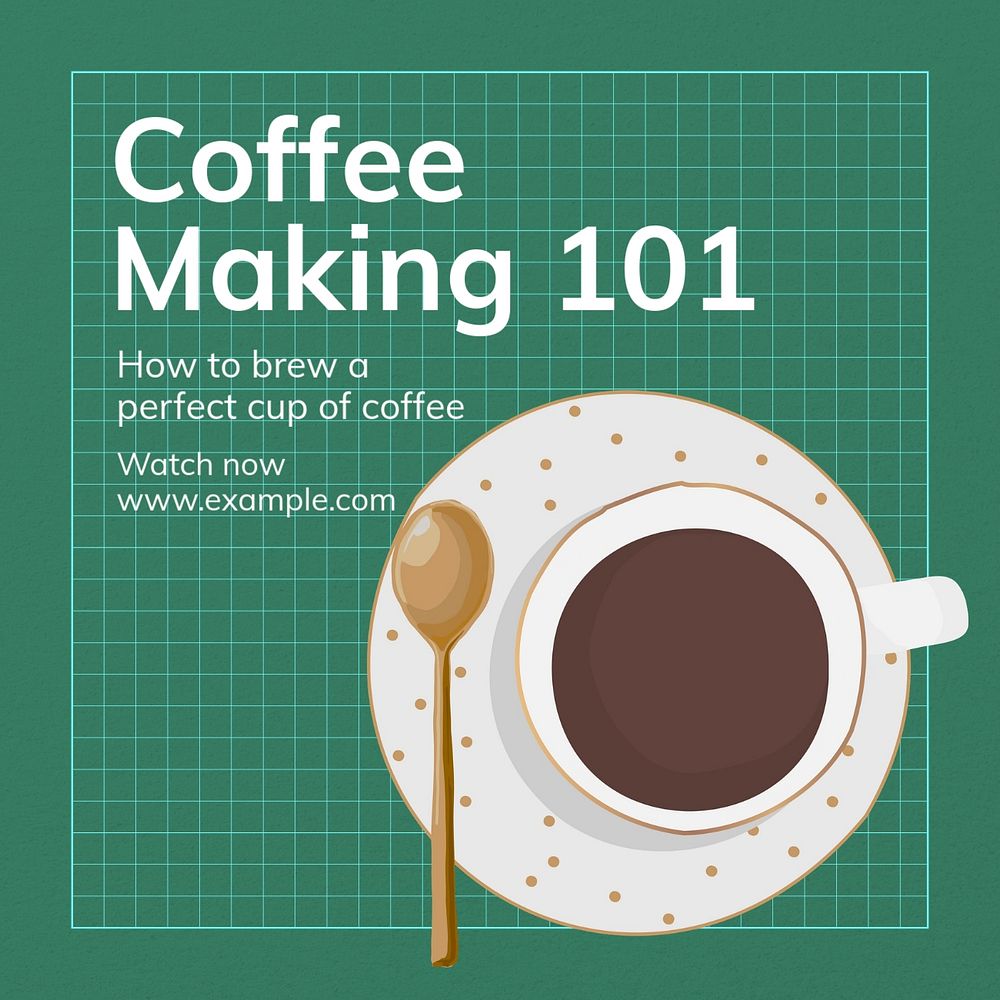 Coffee making 101 Instagram post template, editable text