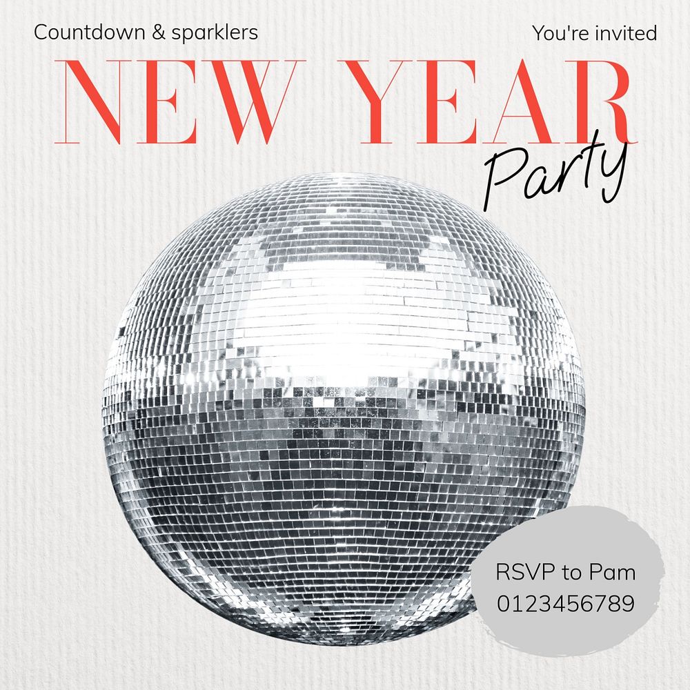 New Year party Instagram post template, editable text