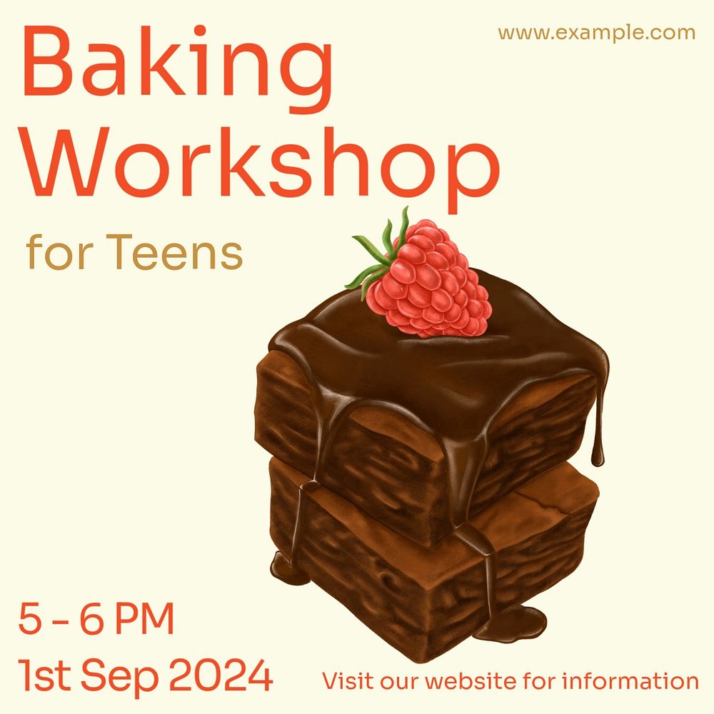 Baking workshop Instagram post template, editable text