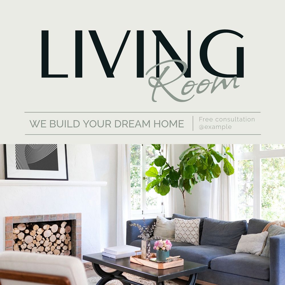 Living room Instagram post template, editable text