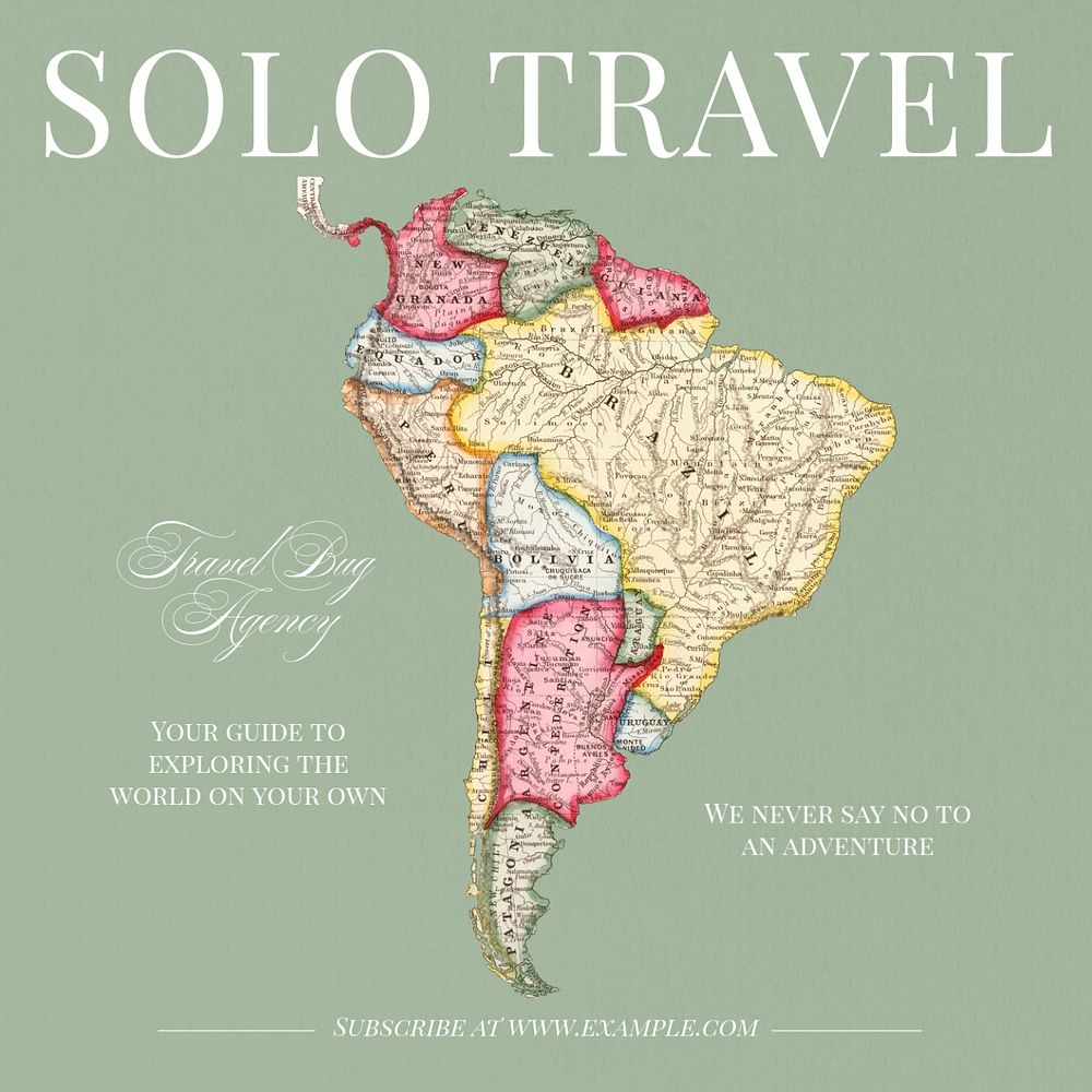 Solo travel Instagram post template, editable text