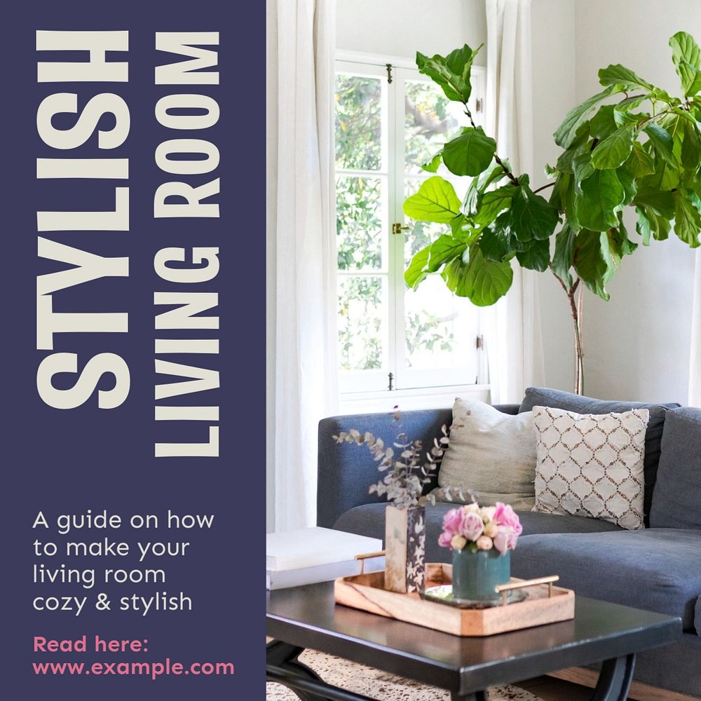 Stylish living room Instagram post template, editable text