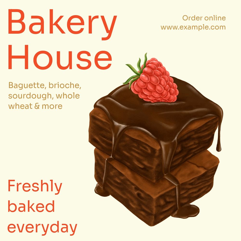 Bakery shop Instagram post template, editable text