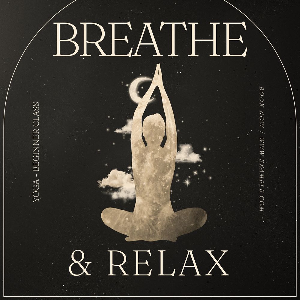 Breathe & relax, yoga Instagram post template, editable text