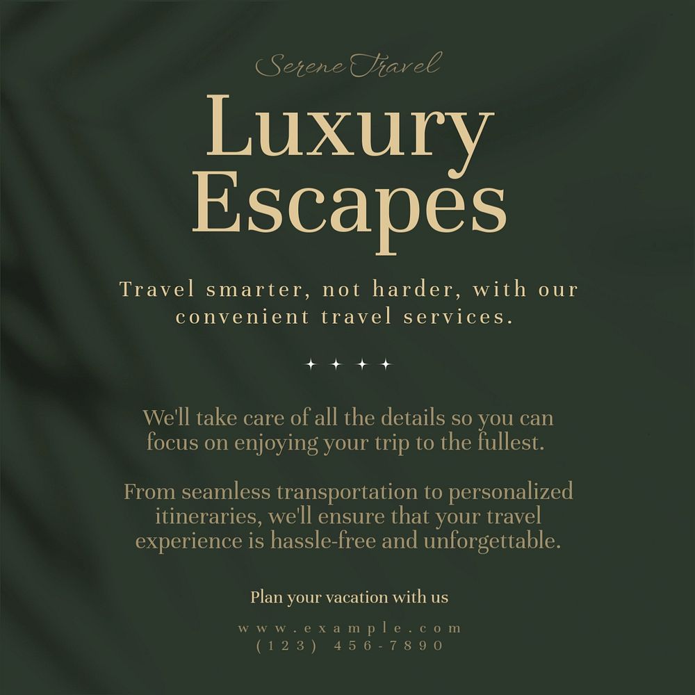 Luxury escapes Instagram post template, editable text