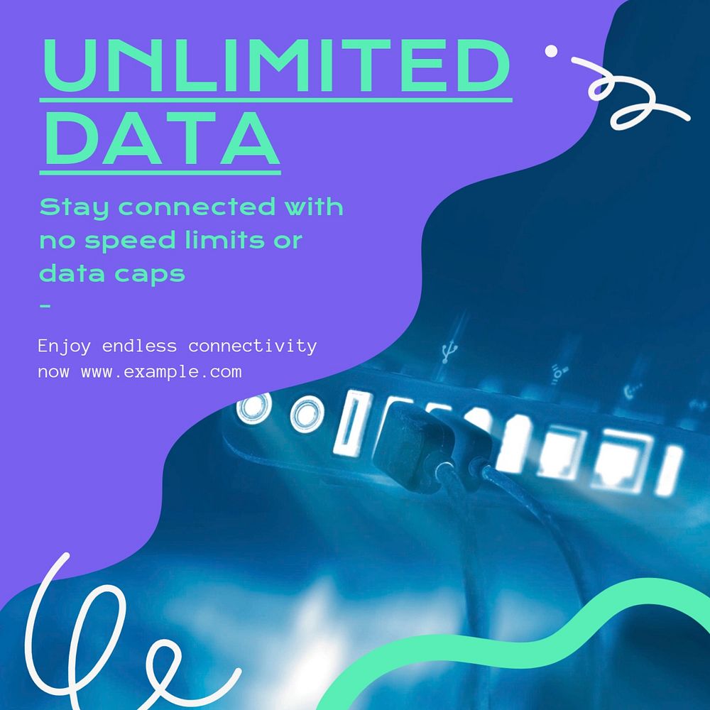 Unlimited internet data Instagram post template, editable text