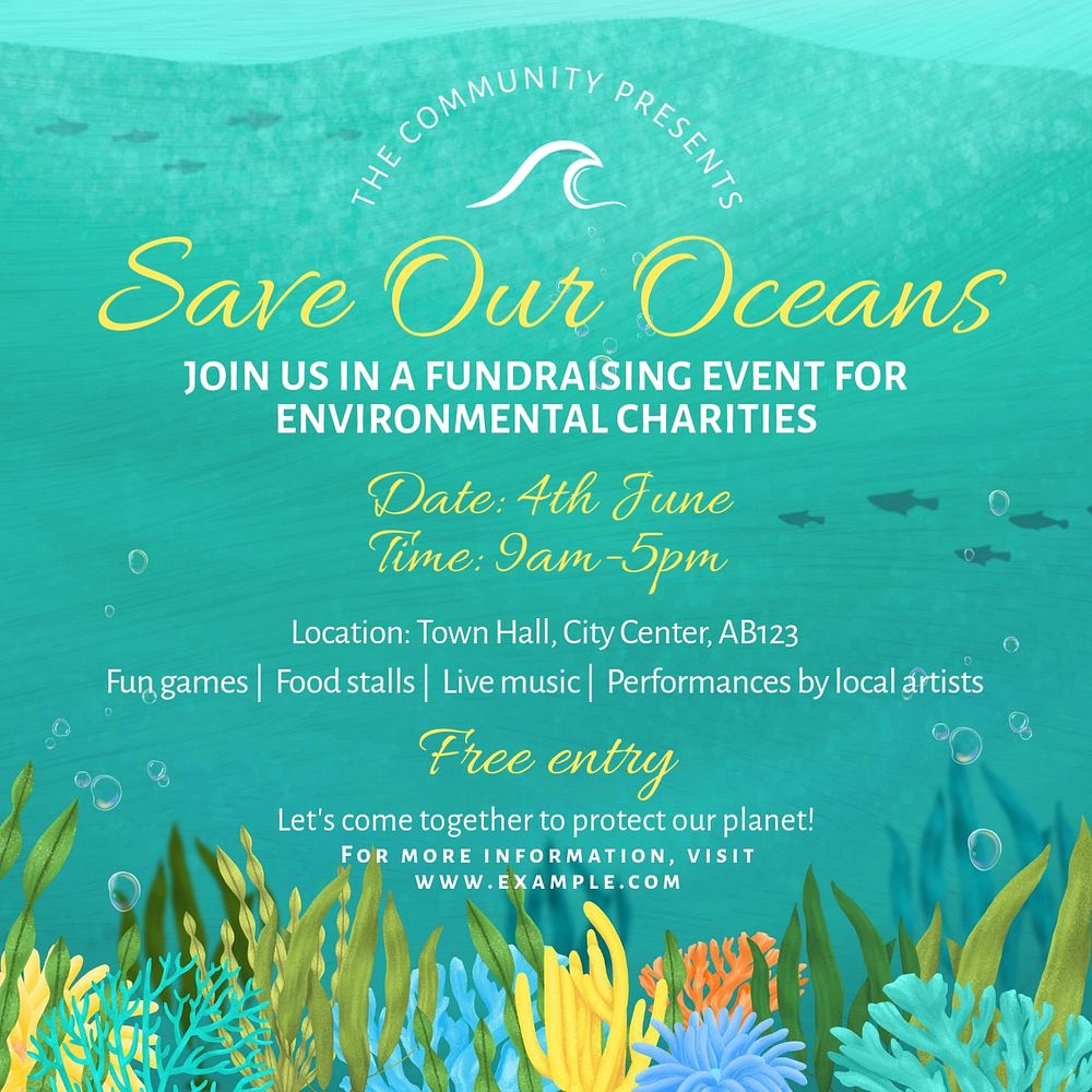 Save our oceans Instagram post template, editable text