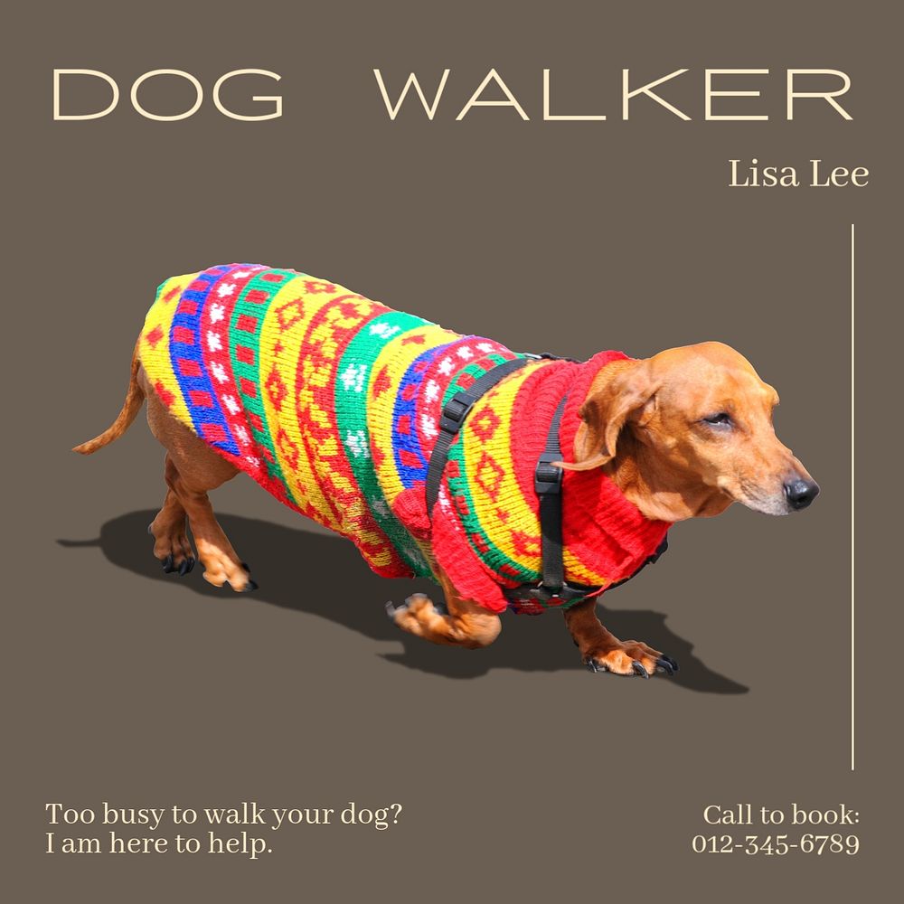 Dog walker Instagram post template, editable text