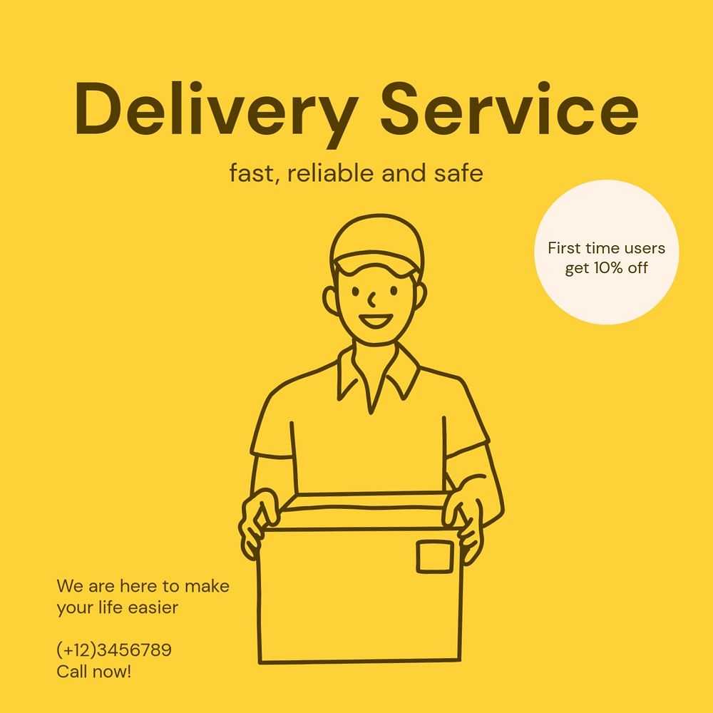 Delivery service Instagram post template, editable text