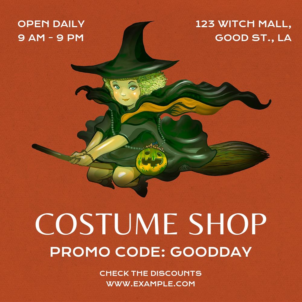 Costume shop Instagram post template, editable text