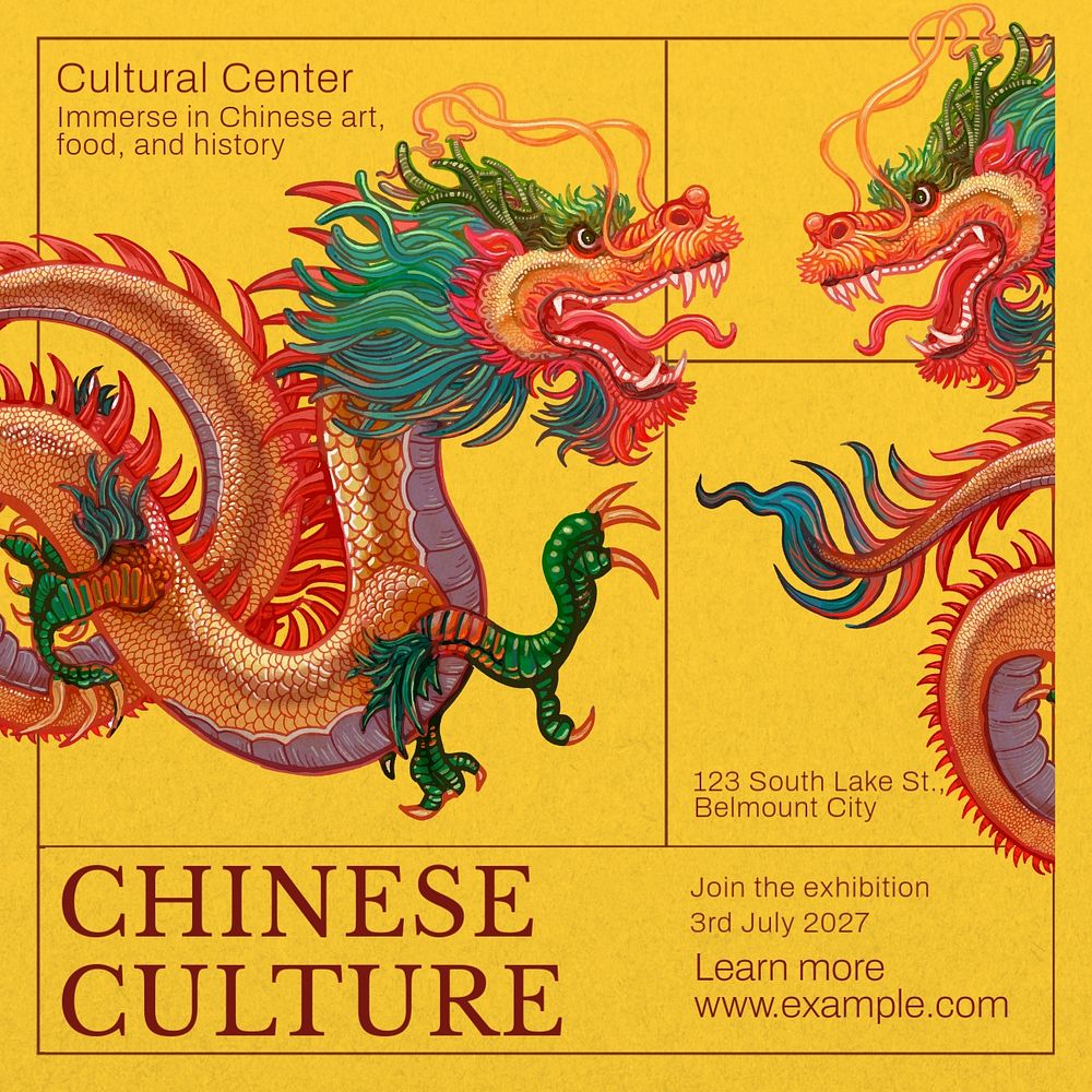 Chinese culture Instagram post template, editable text