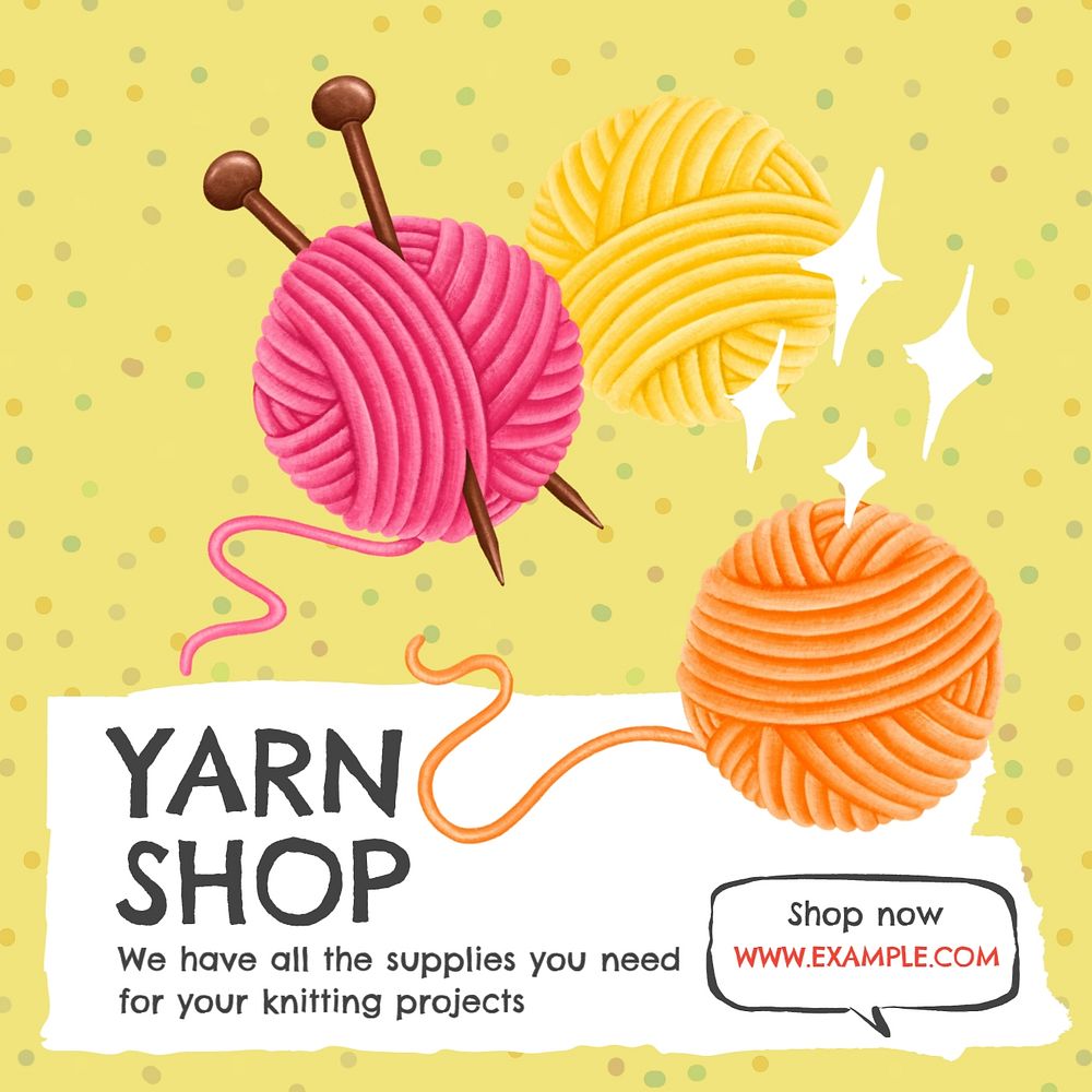 Yarn & wool shop Instagram post template, editable text