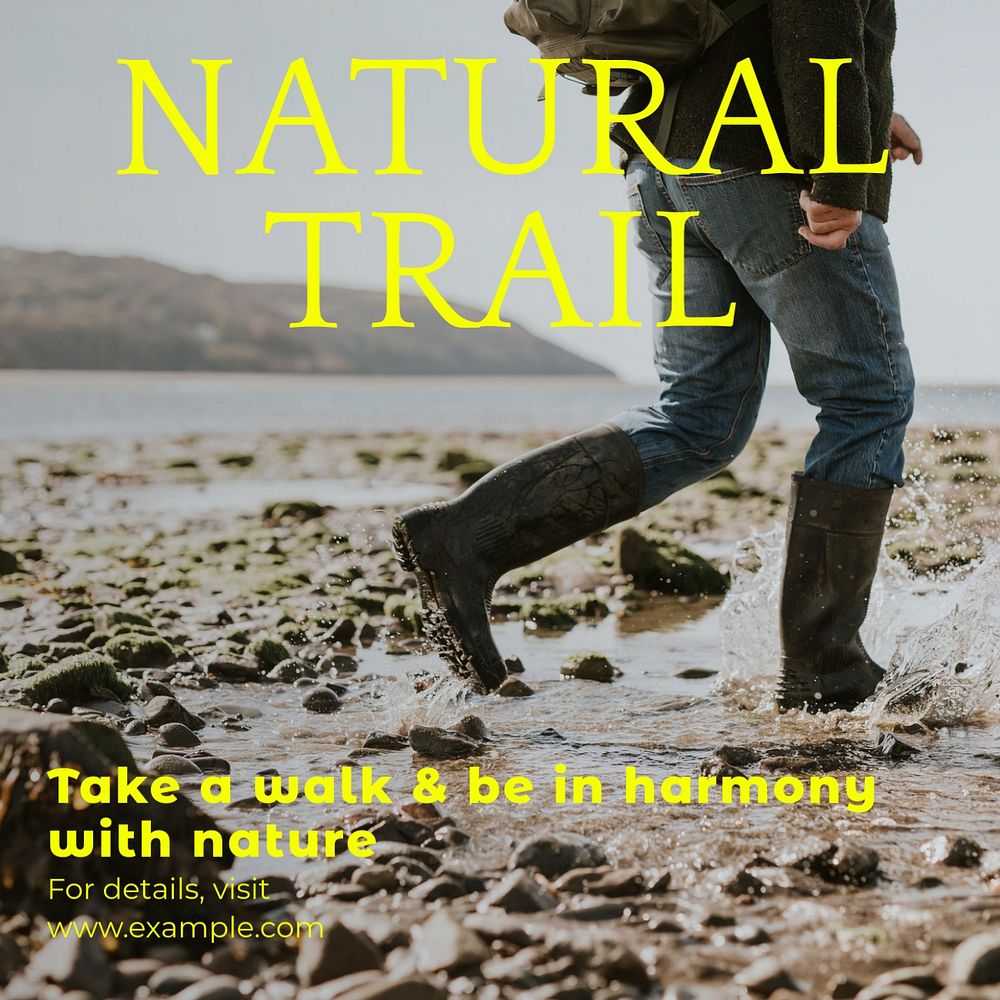 Natural trail Instagram post template, editable text