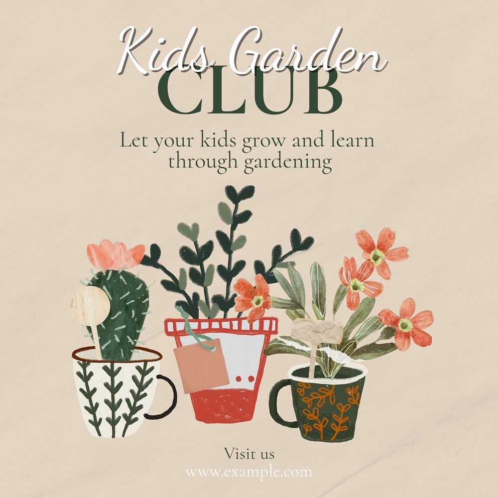 Kids garden club Instagram post template, editable text