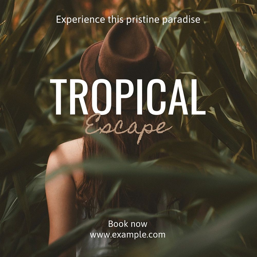 Tropical escape Instagram post template, editable text