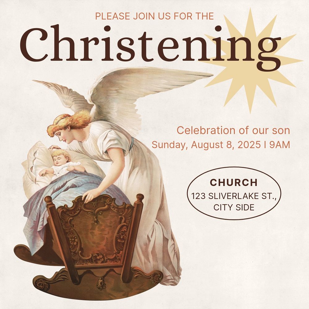 Christening celebration Instagram post template, editable text