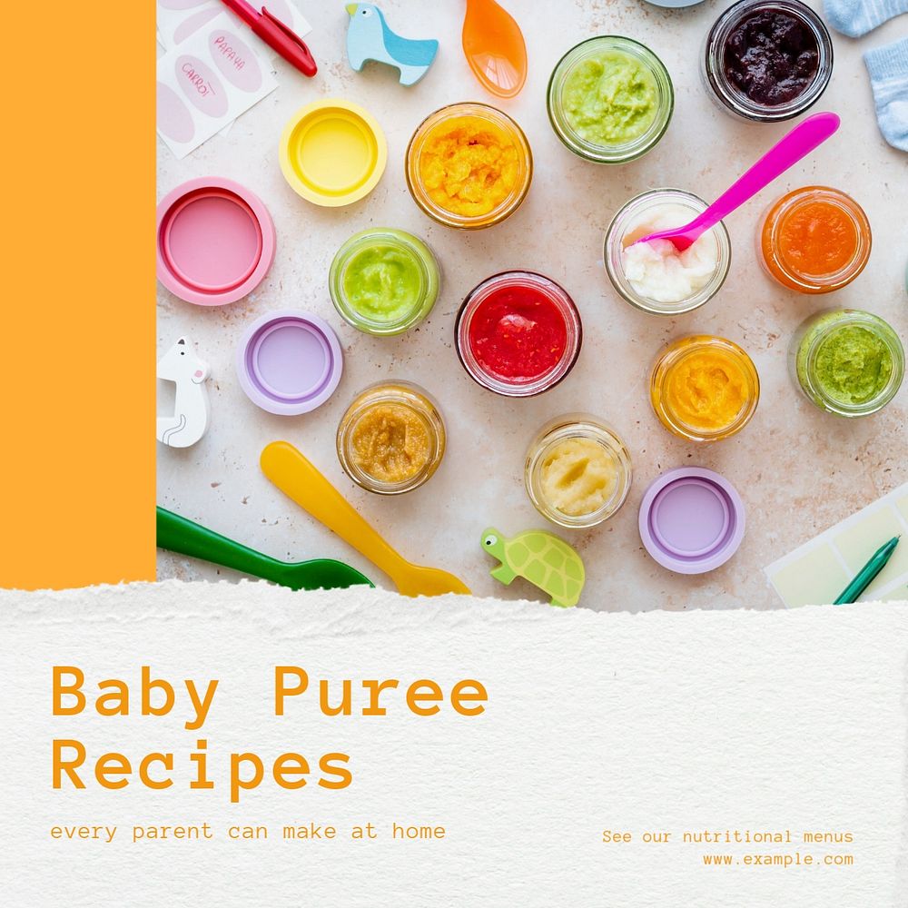 Baby puree Instagram post template, editable text