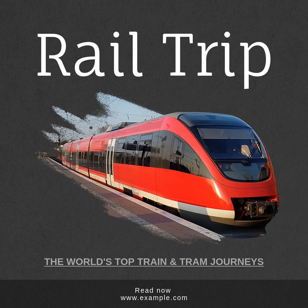 Rail trip Instagram post template, editable text