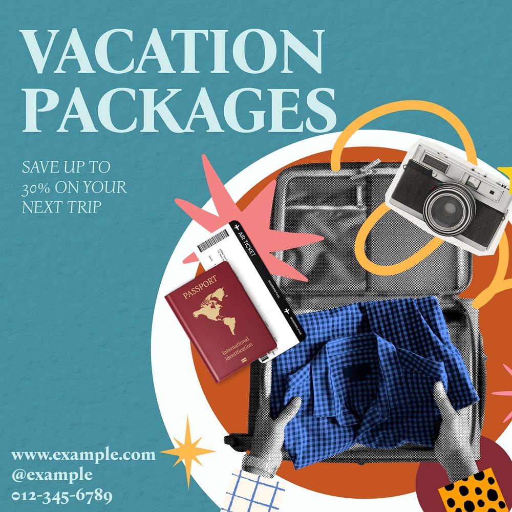 Vacation packages Instagram post template, editable text