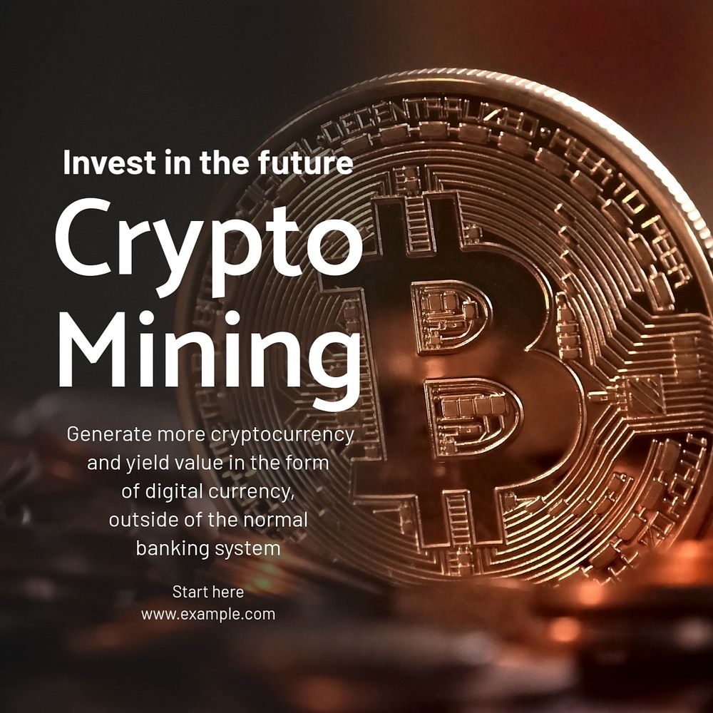 Crypto mining Instagram post template, editable text