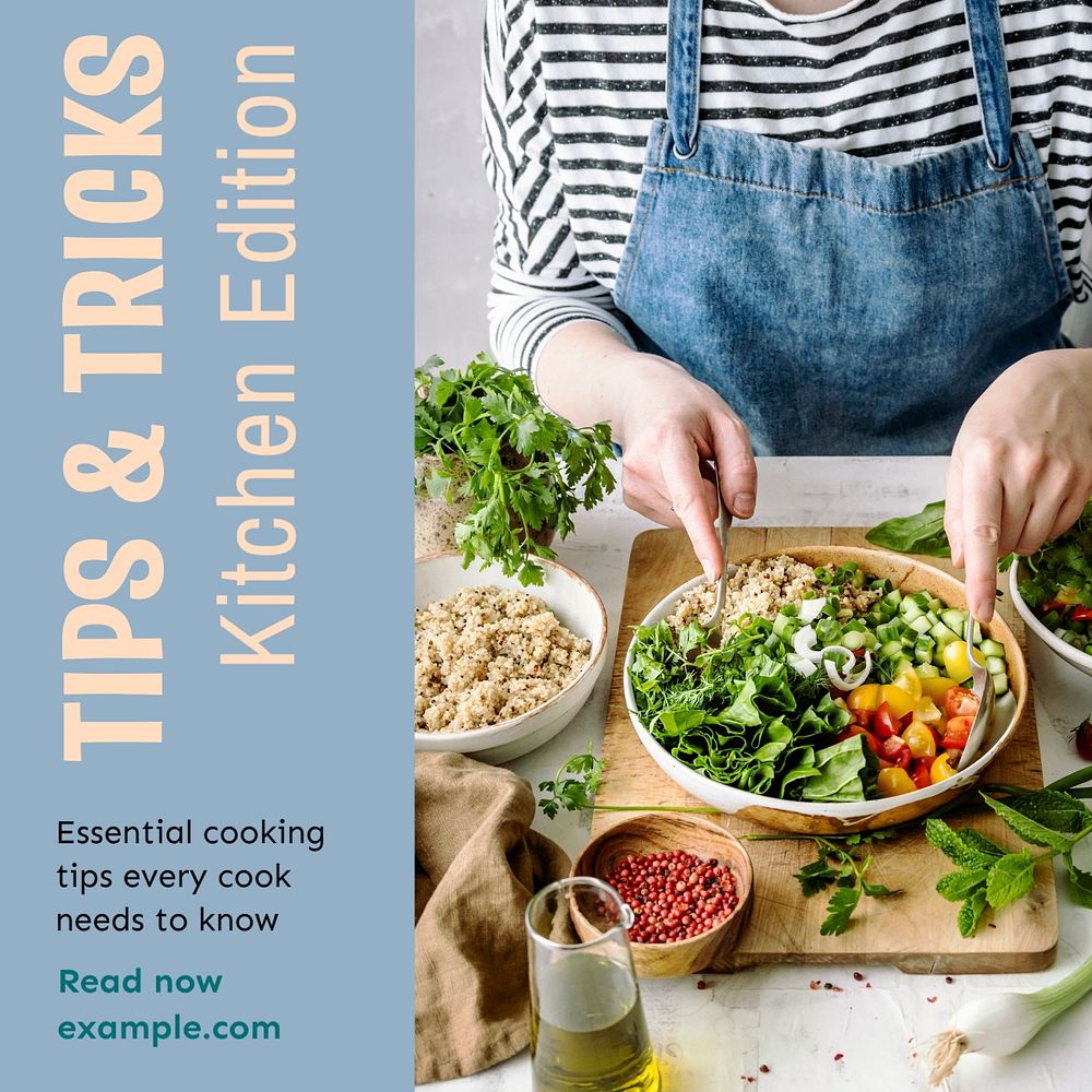 Kitchen tips & tricks Instagram post template, editable text