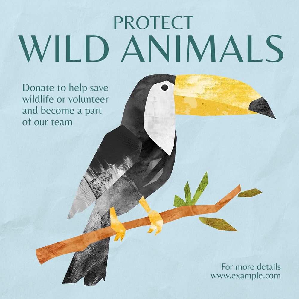 Protect wild animals Instagram post template, editable text