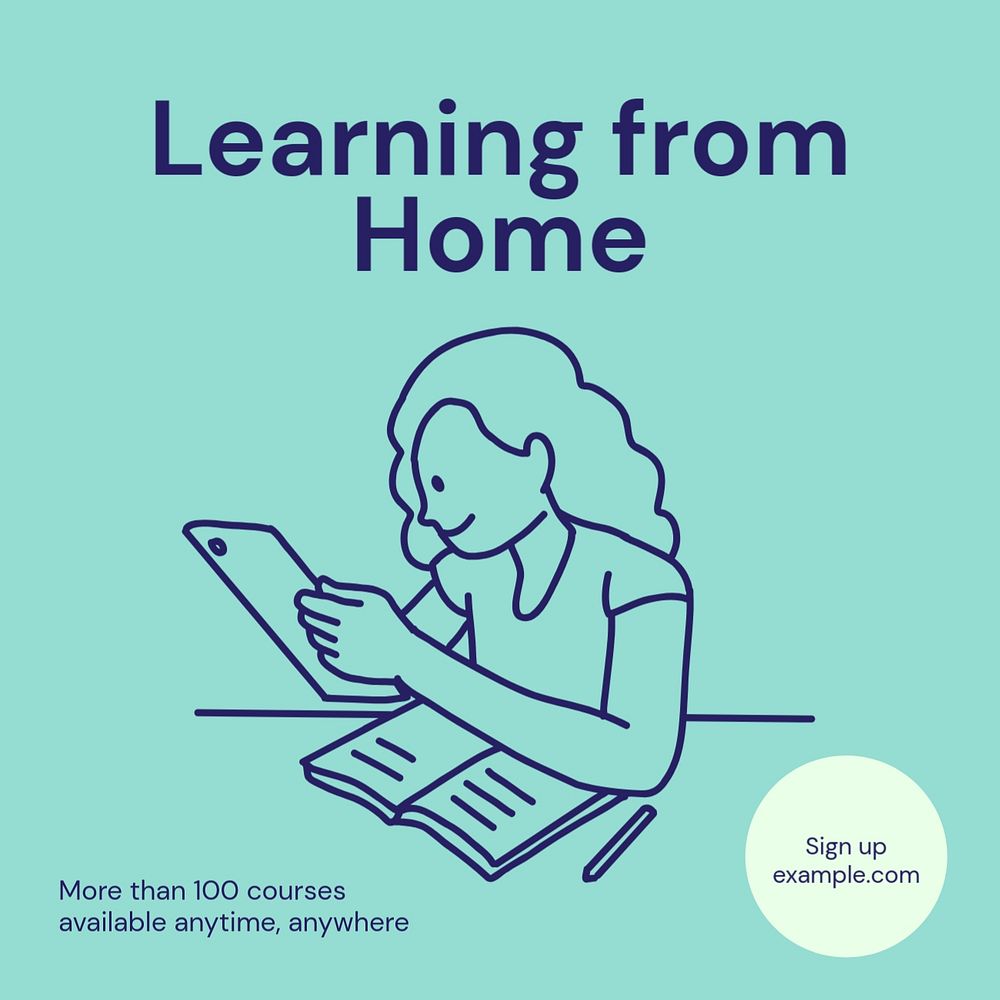 Learning from home Instagram post template, editable text