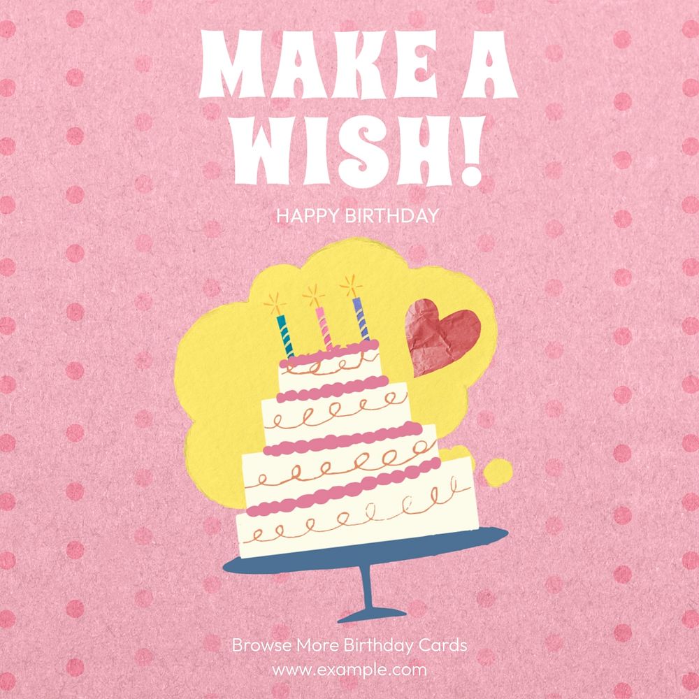 Birthday card wish Instagram post template, editable text