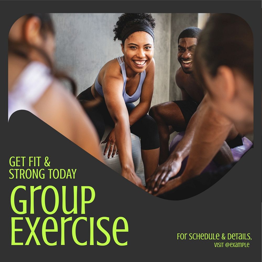 Group exercise Instagram post template, editable text