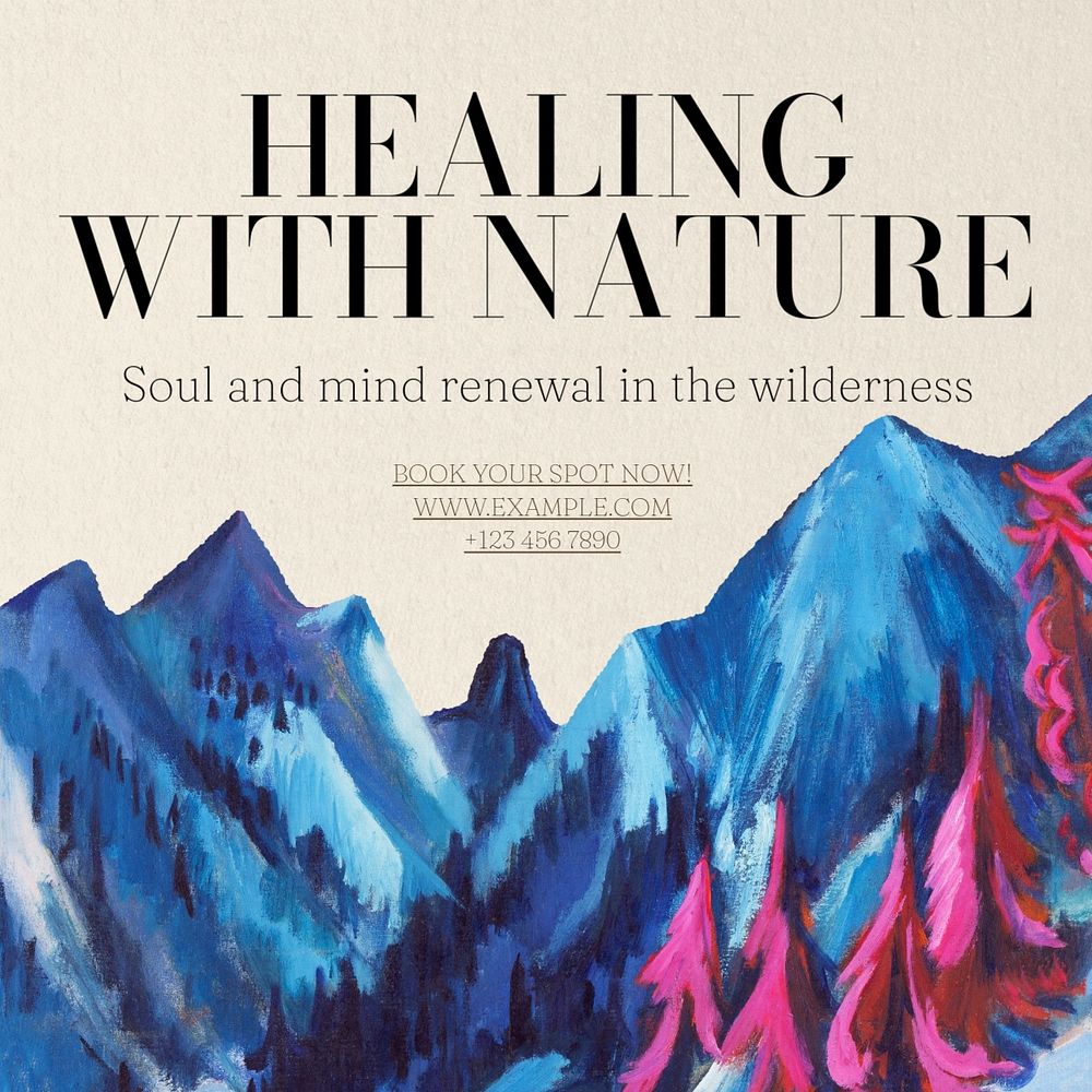 Healing with nature Instagram post template, editable text