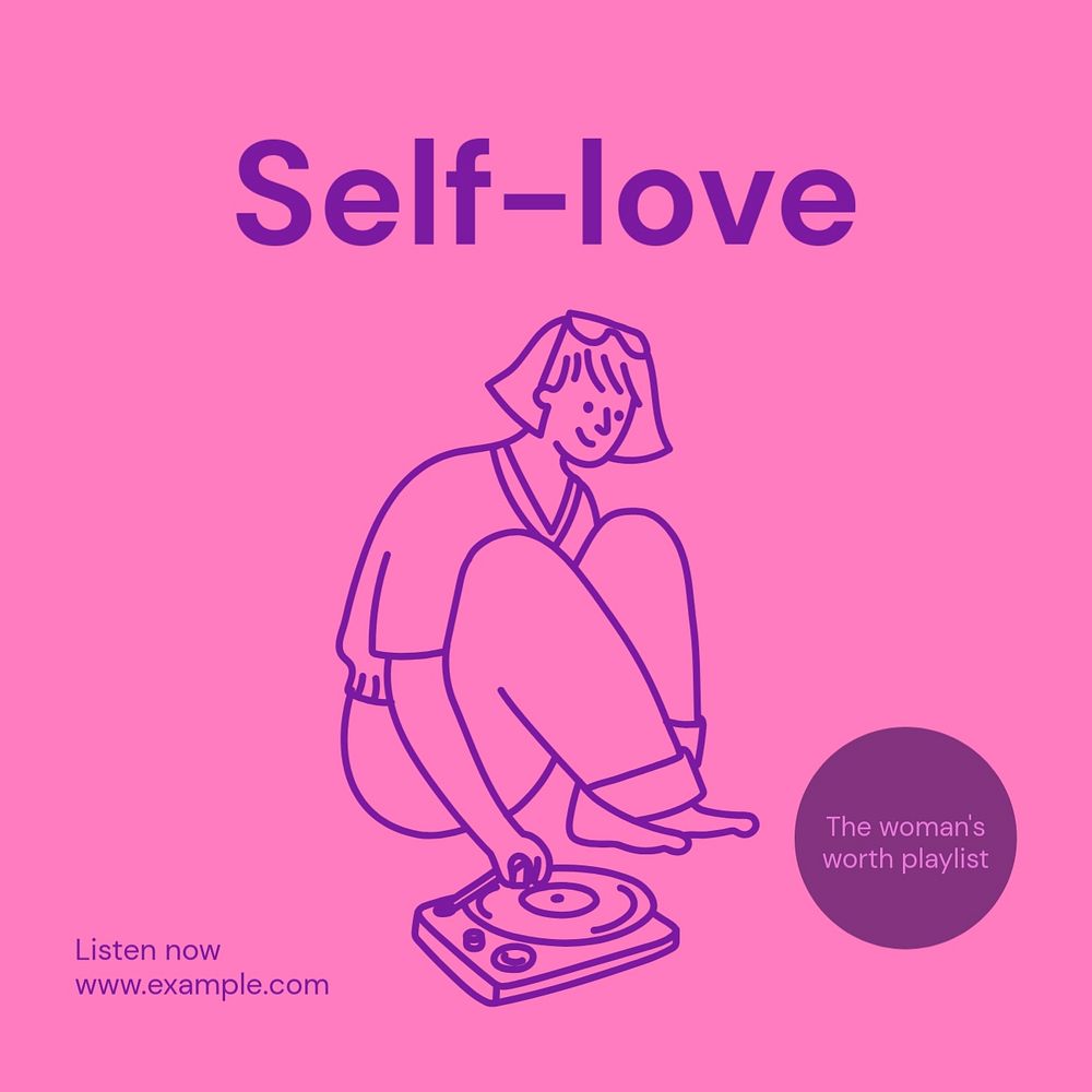 Self-love playlist Instagram post template, editable text