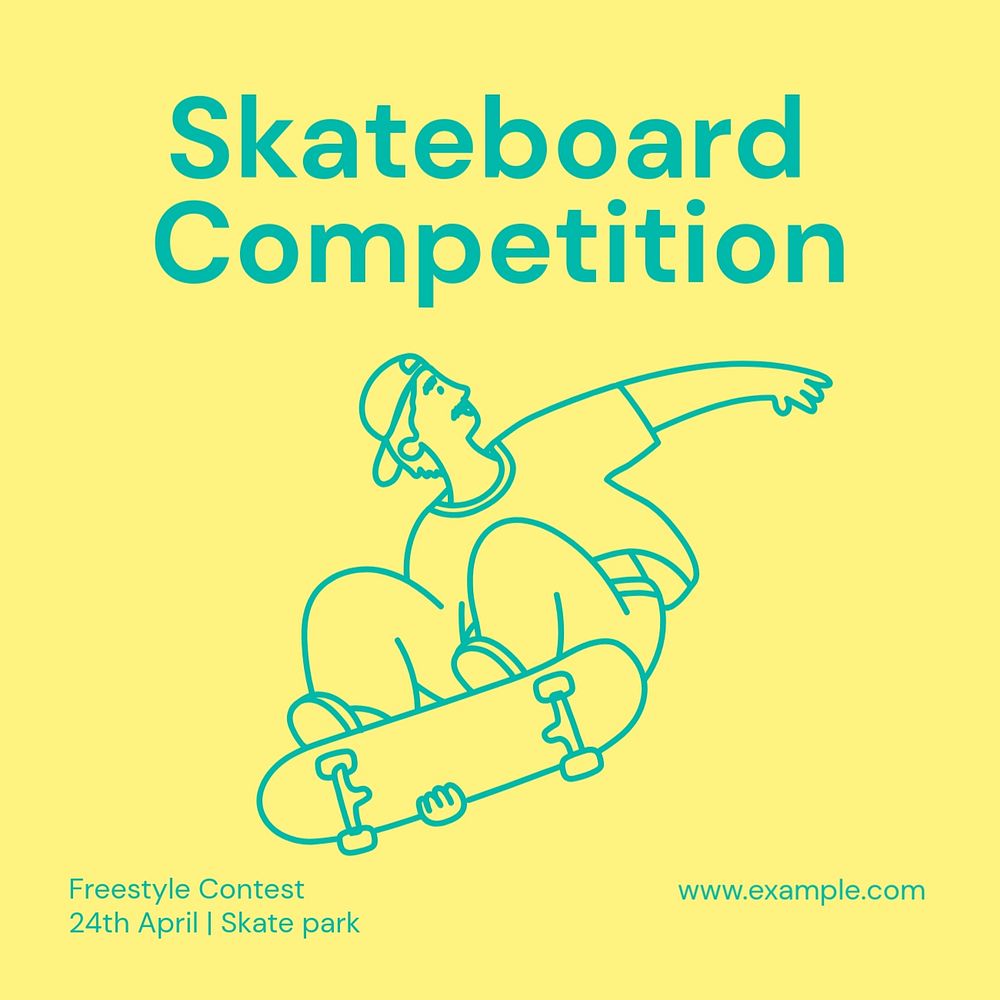 Skateboard competition Instagram post template, editable text