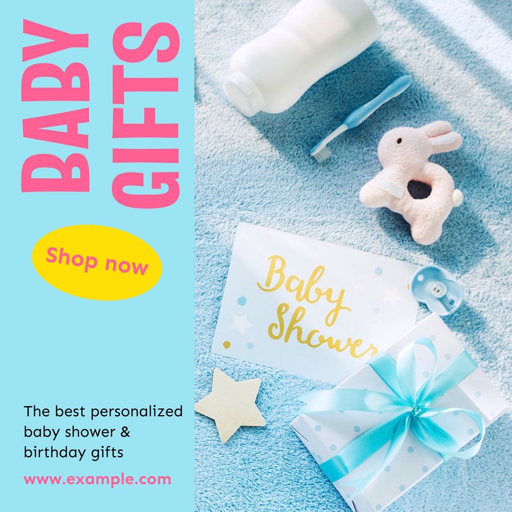 Baby gifts Instagram post template, editable text